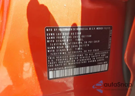 2018 Volkswagen Tiguan 2.0T S from USA, damaged, VIN 3VV1B7AX5JM085971